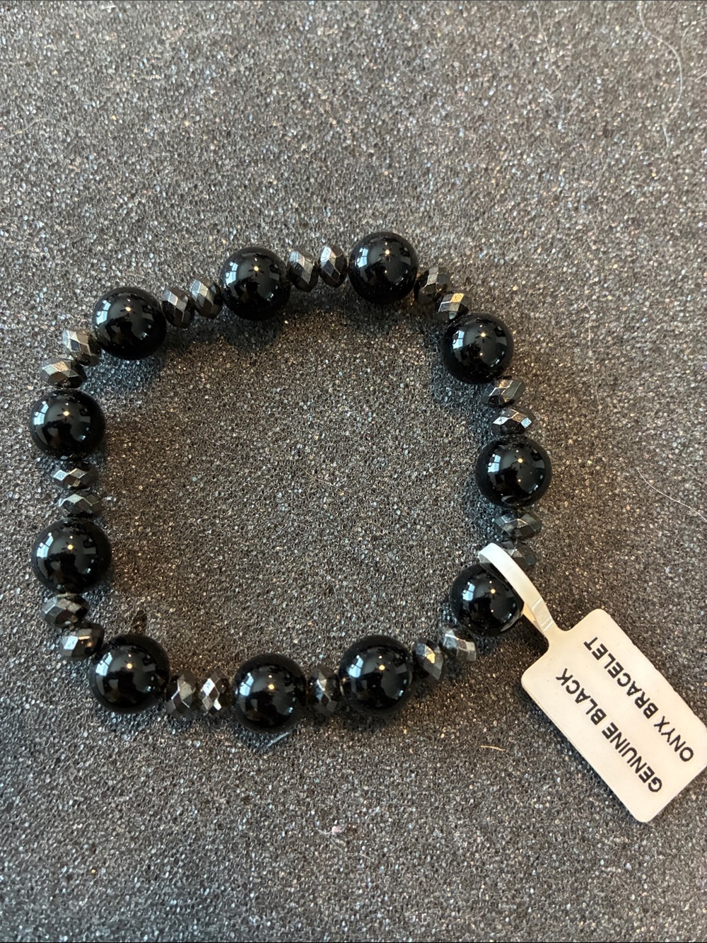Genuine Black Onyx Beaded Stretch Bracelet
